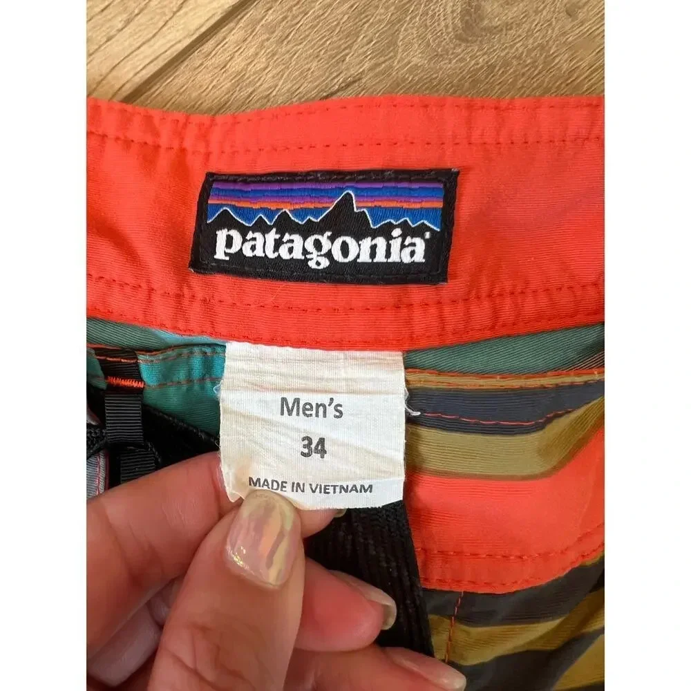 MENS PATAGONIA STRIPED EMBROIDERED WAVEFARER BOARD SHORTS
